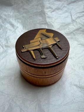 Vintage Wooden Trinket Box Brass Grand Piano Made in USA